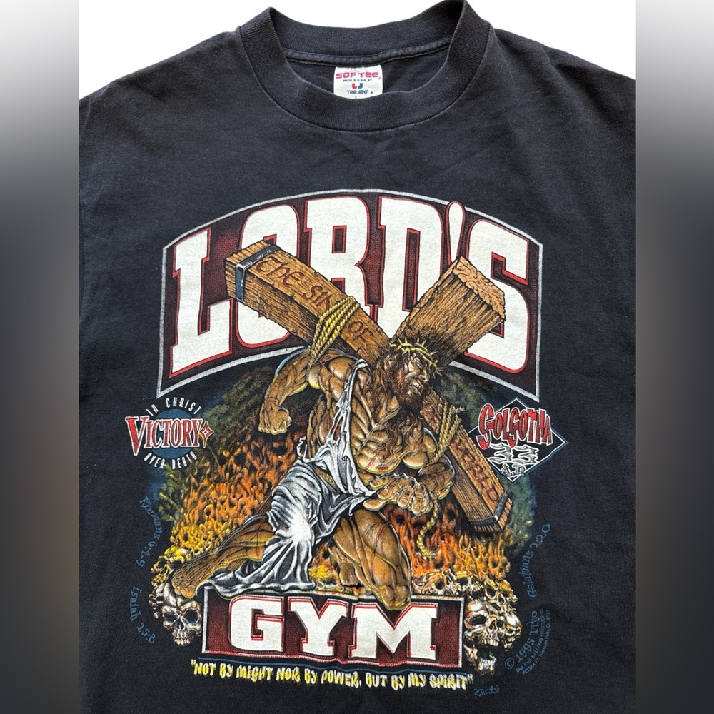 Vintage 90’s Lords’s Gym No Sweat Mens T-Shirt Size Large Faded Grail Christ Gym